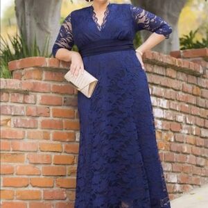 Kiyonna Navy Lace Long Sleeve Dress
